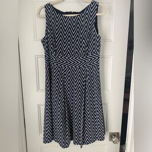 Alex Marie Navy and White Chevron Sleeveless Midi Dress